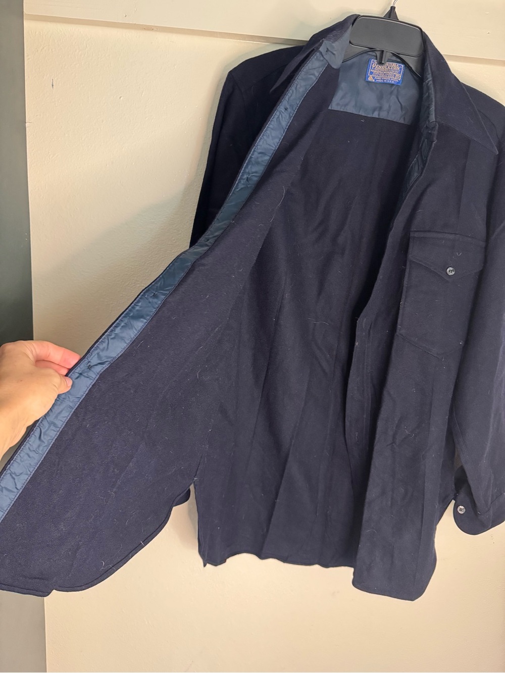 Vintage Pendleton Pure Virgin Wool Navy Button Up Shirt Jacket USA Made 15.5 - Picture 7 of 10